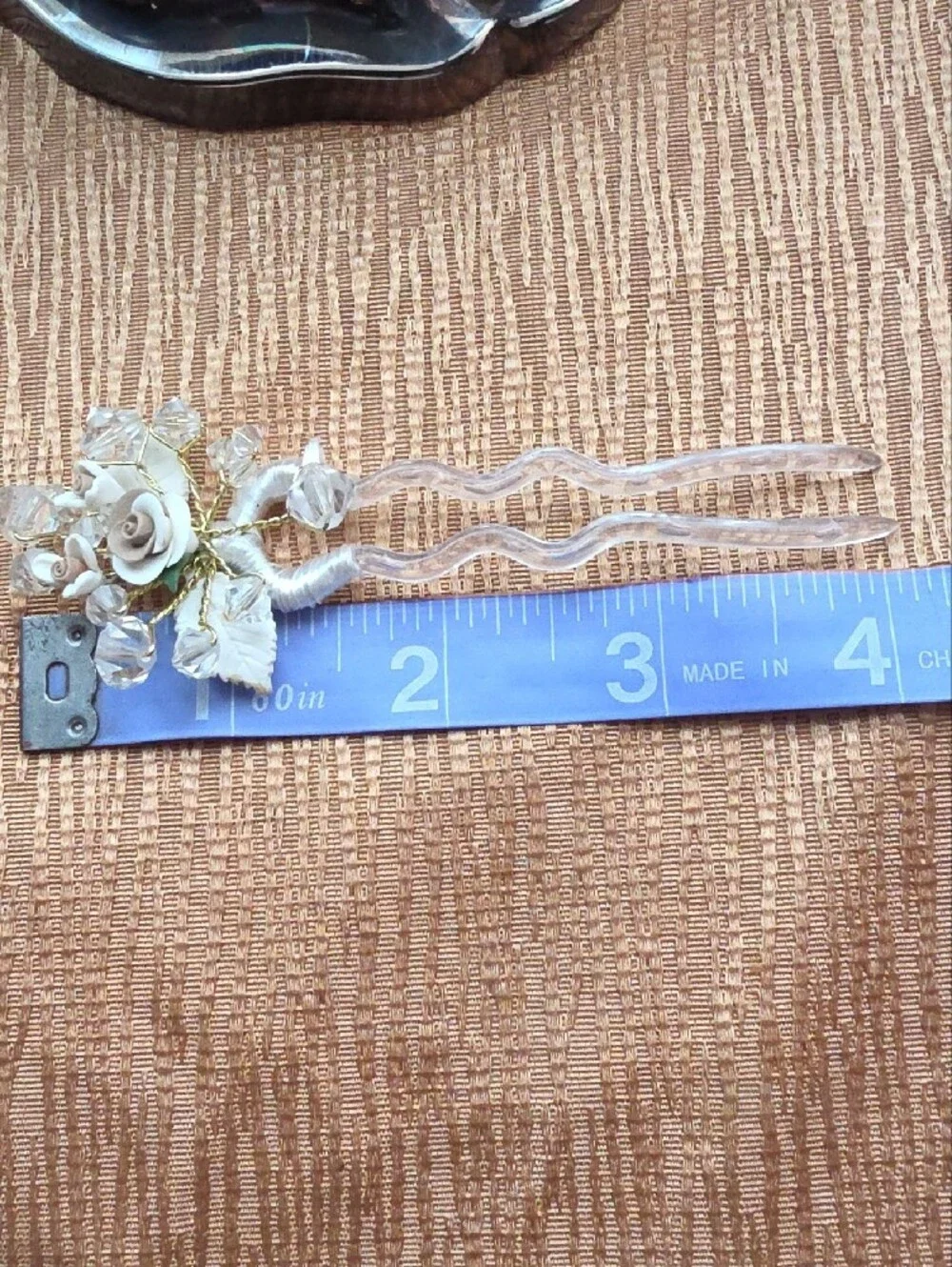 Elegant Cream Floral Hair Forks with Crystal Accents
